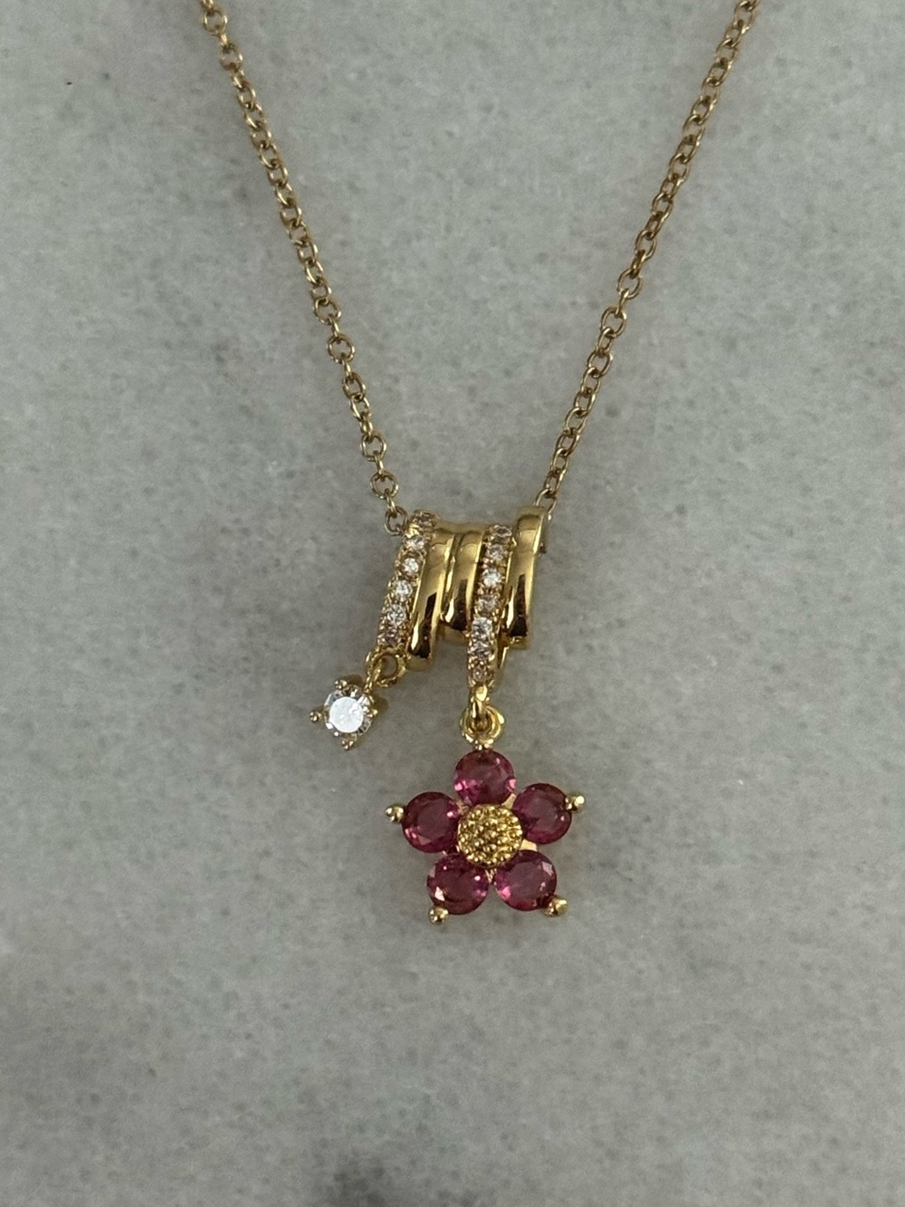 Gold Pink Flower Crystal Pendant Necklace 

Brand New